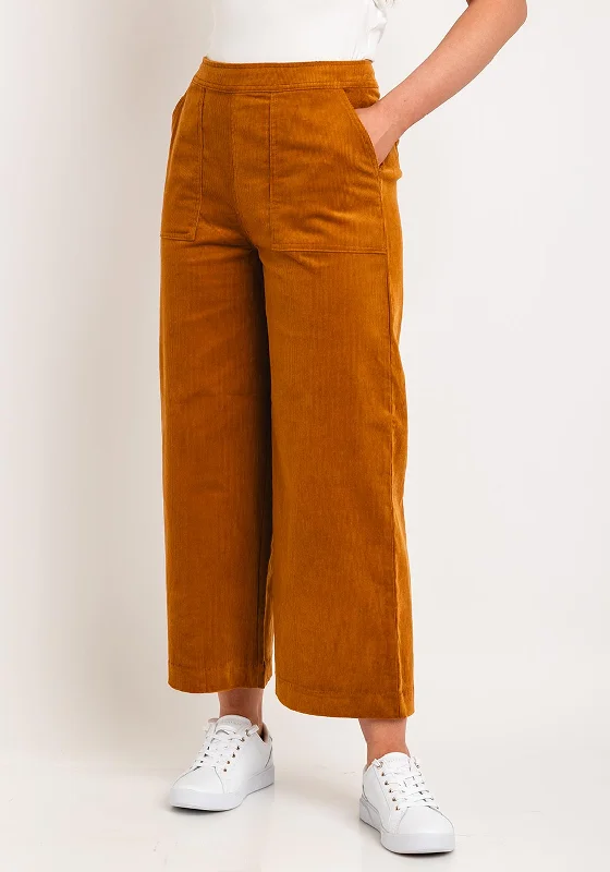 Ichi Cassia Corduroy Wide Leg Cropped Trouser, Mustard Trousers stylish elegant