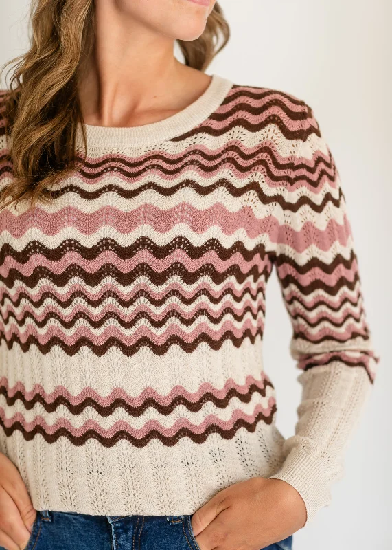 Pointelle Knit Crewneck Sweater - FINAL SALE Fitted Slim Tailored