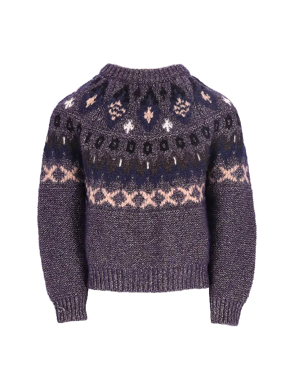 metallic fair-isle knitted jumper Fitted Slim Tailored