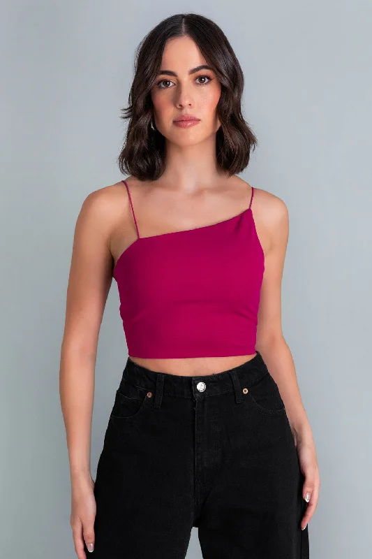 Crop top tirantes escote diagonal Chenille Brocade Lace