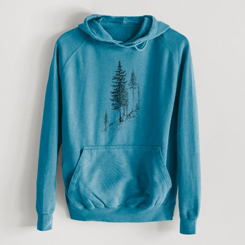 Cliffside Pines  - Mid-Weight Unisex Vintage 100% Cotton Hoodie Hoodie with Tie-Dye Psychedelic Retro