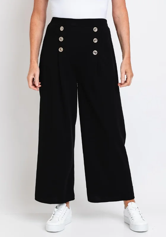 The Serafina Collection One Size Wide Leg Crop Trousers, Black Trousers Low Rise Relaxed