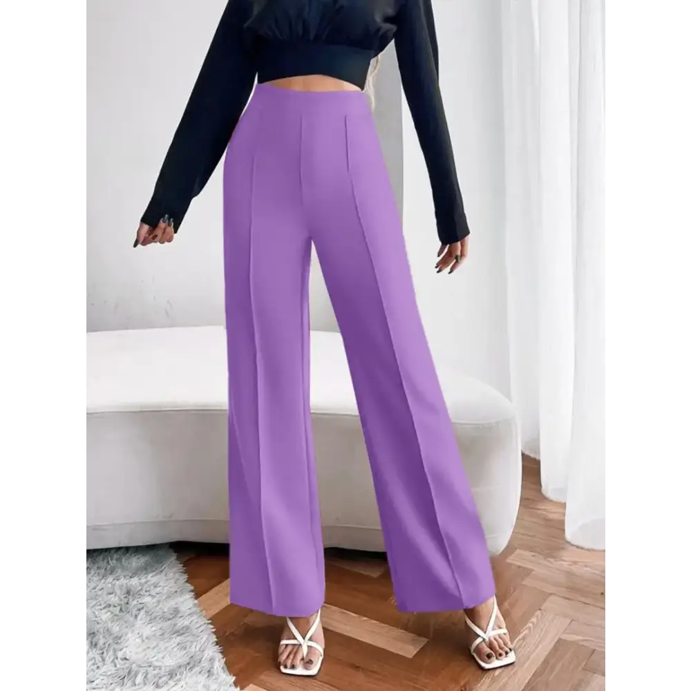 Women Regular Fit Purple Cotton Blend Trousers Trousers Solid Black