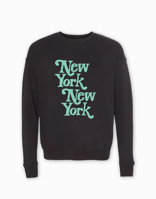 New York, New York Sweatshirt - Black/Mint Hoodie with Button Classic Timeless