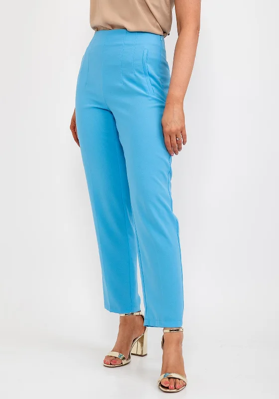 Kameya High Waist Slim Trousers, Blue Trousers High Rise Slim Fit