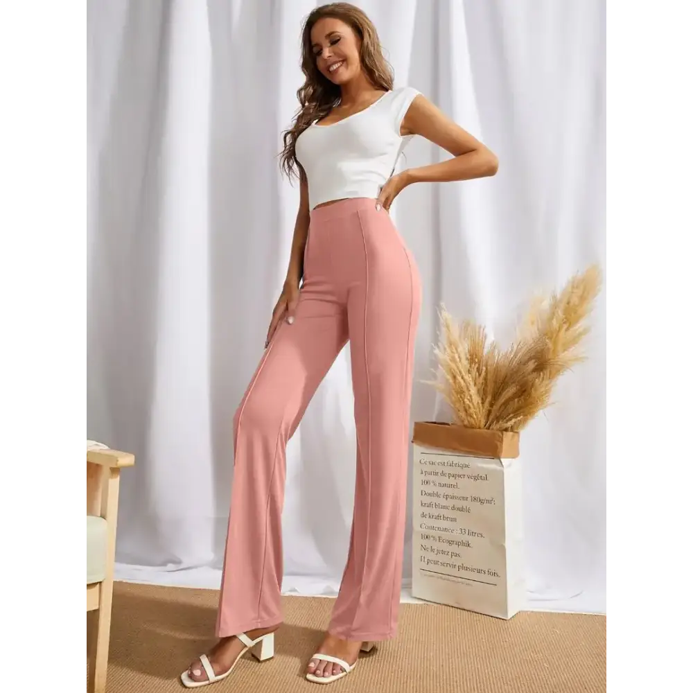 Elegant Peach Cotton Solid Trousers For Women Trousers Cargo Utility