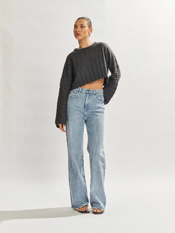 Dawson Cropped Jumper Charcoal Denim Fabric Leather Fabric Suede Fabric