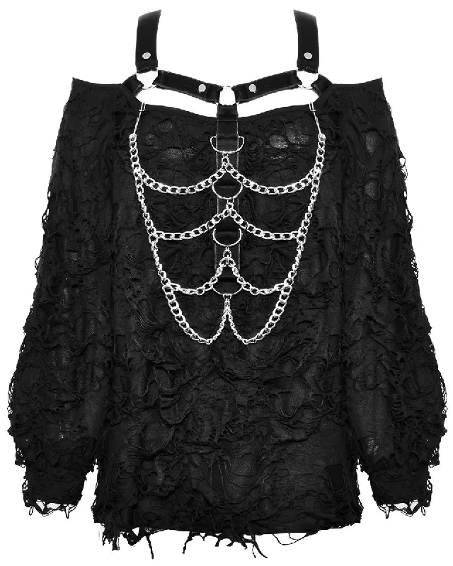 Dark In Love Apocalyptic Punk Rebel Chained Shredded Knit Sweater Top Cashmere Blend Cotton Blend Poly Blend