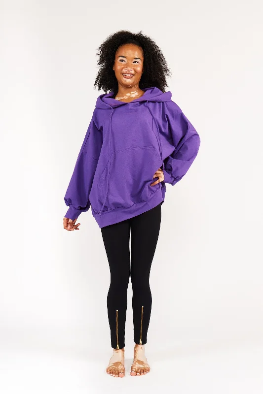 Limited Edition Oversized Full Length Hoodie in T.Purple Hoodie with Ribbed Cuffs Snug Fit Comfort