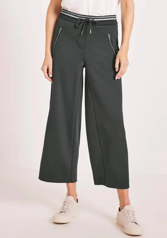 Cecil Casual Wide Leg Trousers, Khaki Trousers fashionable trendy