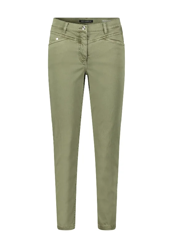 Betty Barclay Slim Leg Casual Trouser, Dusty Olive Trousers Mesh Breathable