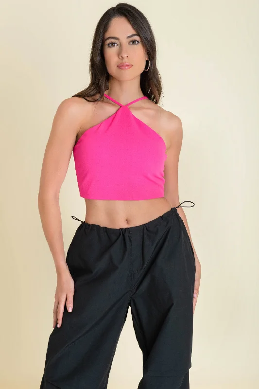 Crop top halter con tirantes Asymmetrical Pockets Print