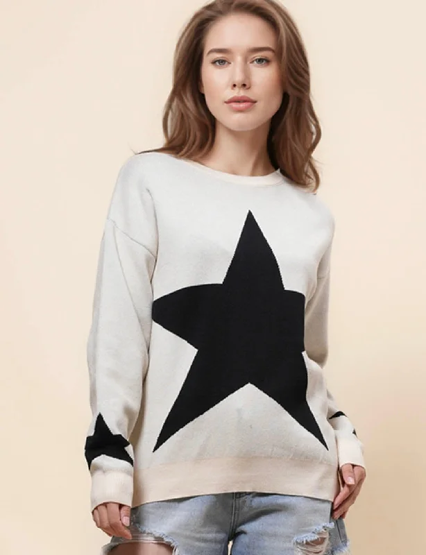 Ladies Round Neck Star Pullover Sweater SKT41046 Rayon Fabric Velvet Fabric Corduroy Fabric