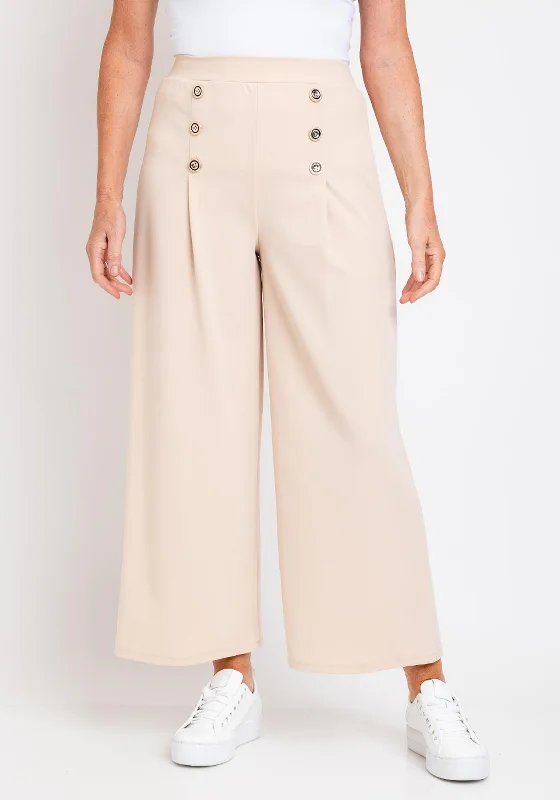 The Serafina Collection One Size Wide Leg Crop Trousers, Beige Trousers Cargo pockets