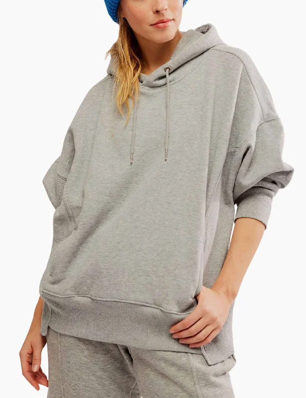 Sprint To The Finish Hoodie - Heather Grey Hoodie with Hem Applique Textured Unique
