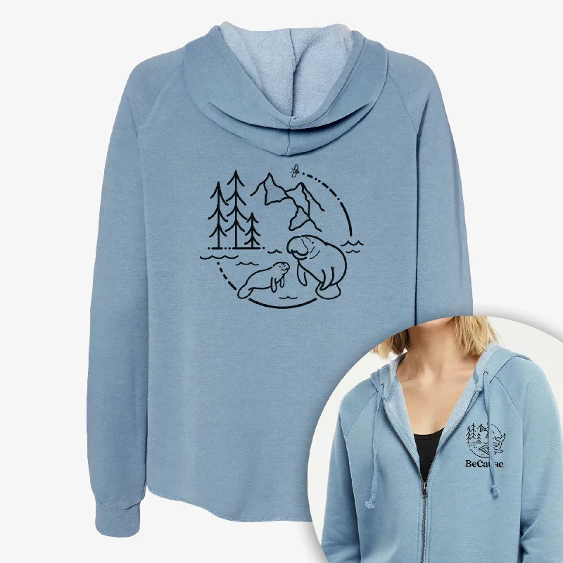 It's All Connected - Manatee - Women's Cali Wave Zip-Up Sweatshirt Hoodie with Rolled Sleeves Casual Relaxed