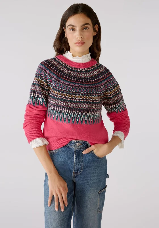 OUI Nordic Print Knit Sweater, Pink Wool Fabric Cashmere Fabric Tweed Fabric