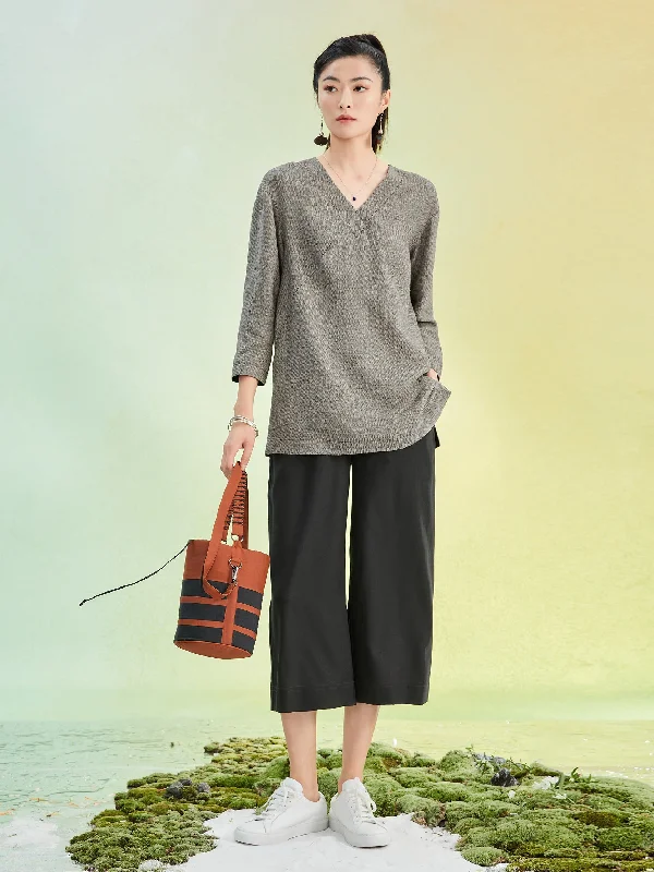 Elastic TANGY Silk Wide-leg Cropped Trousers Trousers Yoga Stretchy