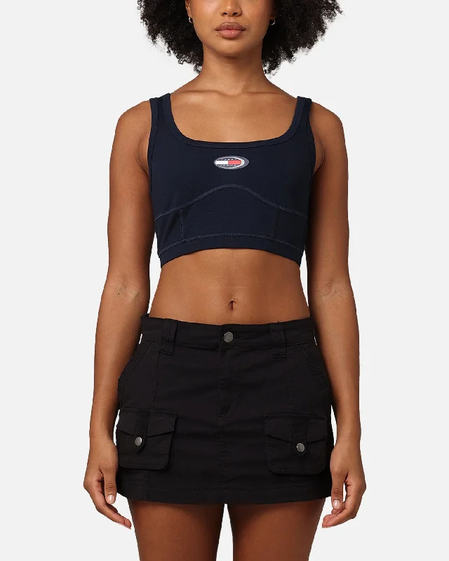 Tommy Jeans Women's Archive Bralette Crop Top Dark Night Navy Anti-Pilling Machine Wash Handmade