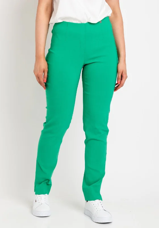 Robell Marie Full Length Slim Leg Trousers, Emerald Green Trousers Travel Practical