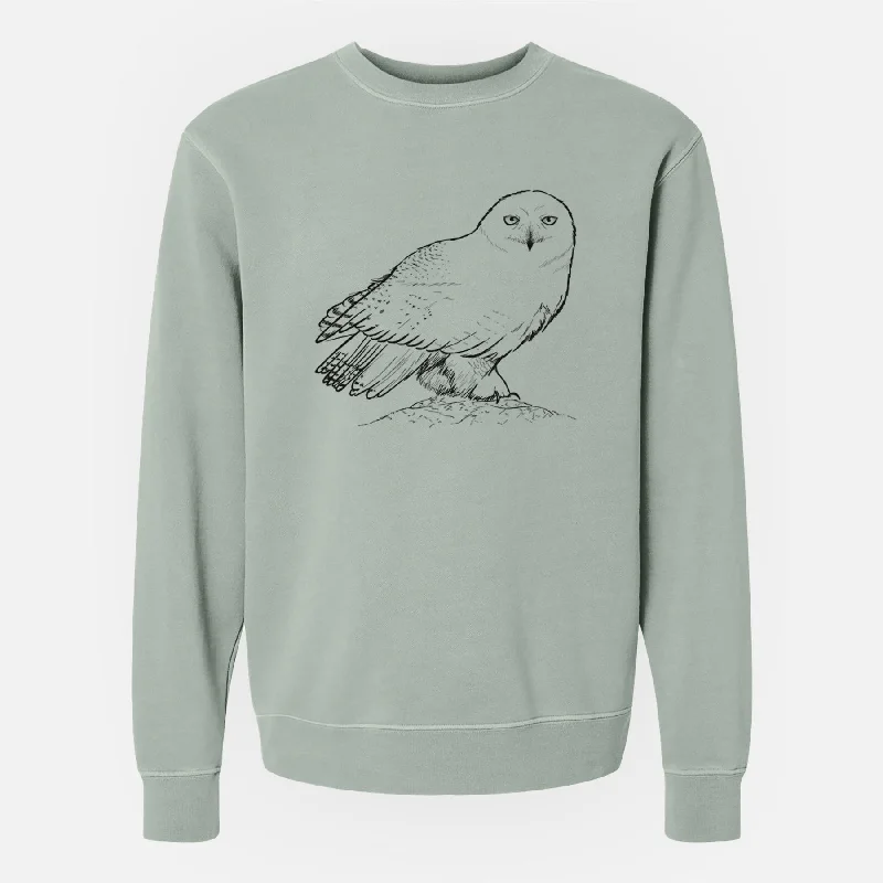 Snowy Owl - Bubo scandiacus - Unisex Pigment Dyed Crew Sweatshirt Hoodie with Hem Ribbing Snug Secure