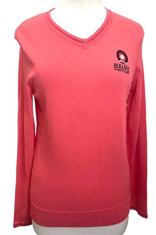 NEW Greg Norman Women's V-neck Lightweight Knit Bullseye Sweater MSP$100 Glossy Satin Silk