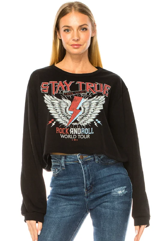 STAY TRUE CROP SWEATSHIRT Hoodie with V-Neck Classic Versatile