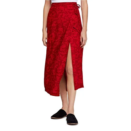 Free People Yasmin Tied Midi Wrap Skirt Floral Raspberry velvet skirt luxurious