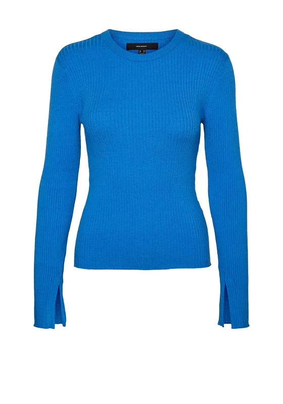 Vero Moda Gold Rib Sweater, French Blue Notch Collar Peter Pan Collar Cowl Neck