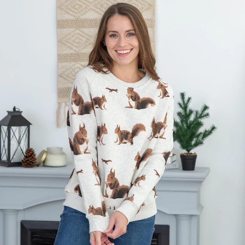 All Over Squirrel Crewneck Sweatshirt Hoodie with Turtle Neck Cozy Winter