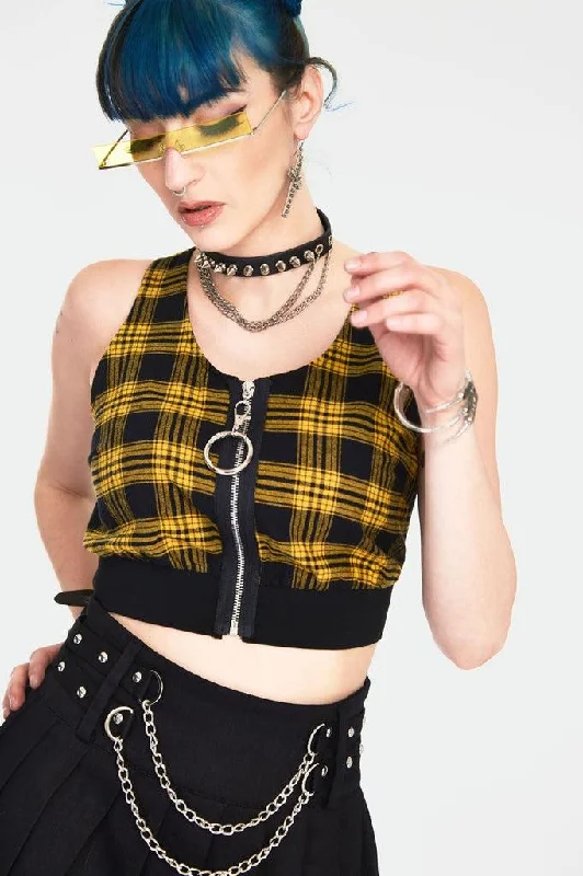 Teen Spirit Tartan Crop Top Notch Collar Peter Pan Collar Cowl Neck