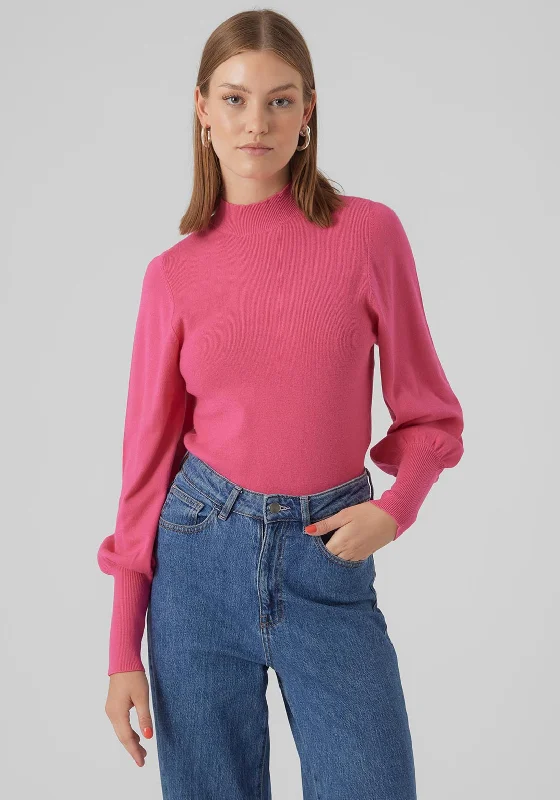 Vero Moda Holly Balloon Sleeve Sweater, Fuchsia Purple Mesh Blend Leather Blend Suede Blend