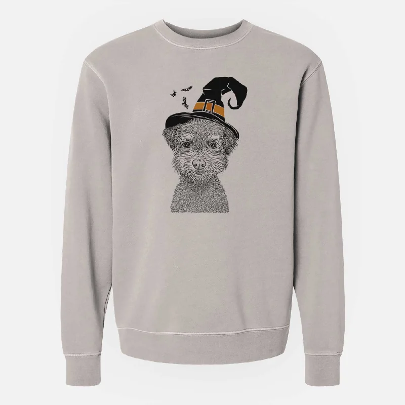 Witch Pretzel the Schnoodle - Unisex Pigment Dyed Crew Sweatshirt Hoodie with Front Slit Layering Stylish