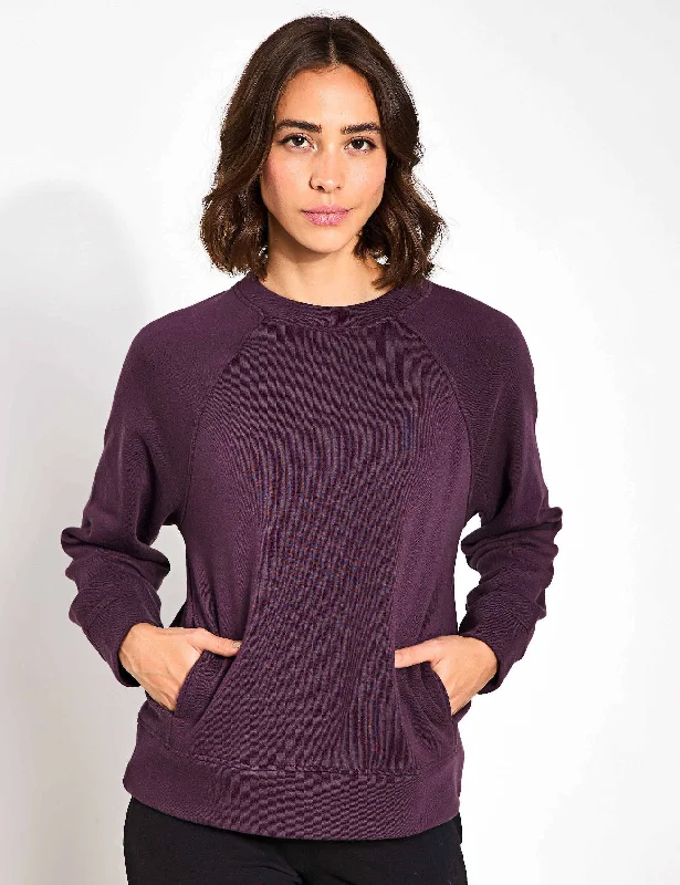 Cotton Rich Crew Neck Sweatshirt - Blackberry Hoodie with Hem Lace Feminine Delicate