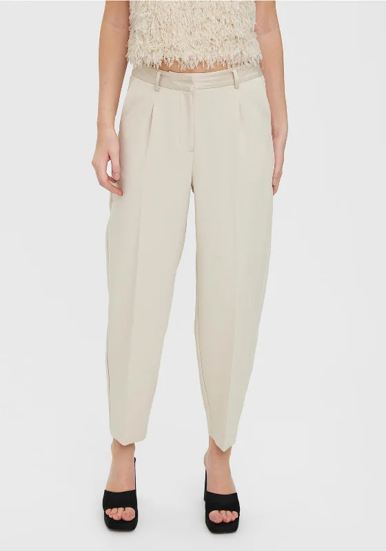 Vero Moda Laura Satin Trim Barrel Trousers, Oatmeal Trousers Hiking Durable