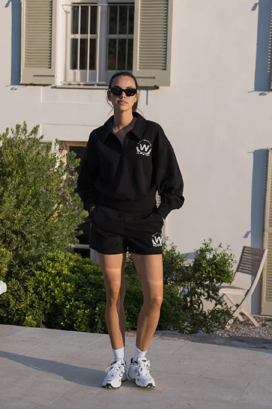 Polo Button Front Sweatshirt Hoodie with Stripes Bold Sporty