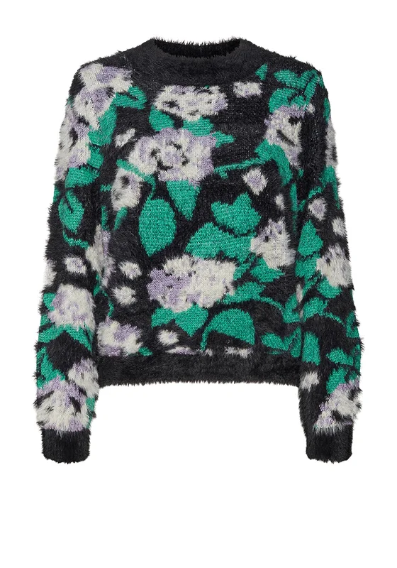 Vero Moda Poetry Furry Jumper, Black Multi Glossy Satin Silk