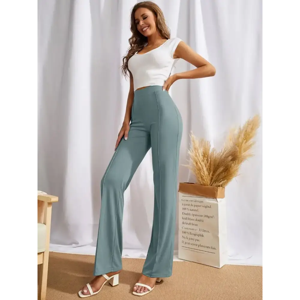 Elegant Green Cotton Solid Trousers For Women Trousers Velvet Soft