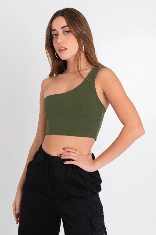 Crop top asimétrico un hombro Cotton Fabric Linen Fabric Terry Fabric