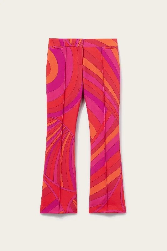 Iride-Print Flared Trousers Chinos Cotton Straight Leg