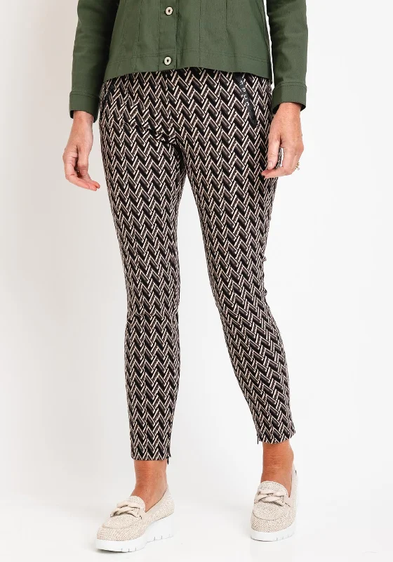 Robell Nelly Zig Zag Print, Slim Leg Comfort Trouser, Multi Trousers Capri Summer