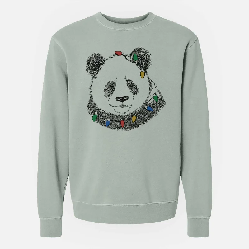 Christmas Lights Po the Panda - Unisex Pigment Dyed Crew Sweatshirt Hoodie with Embroidery Detailed Premium