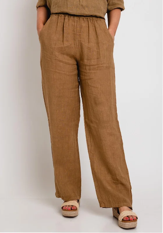 The Serafina Collection One Size Linen Wide Trouser, Taupe Trousers Plaid Checkered