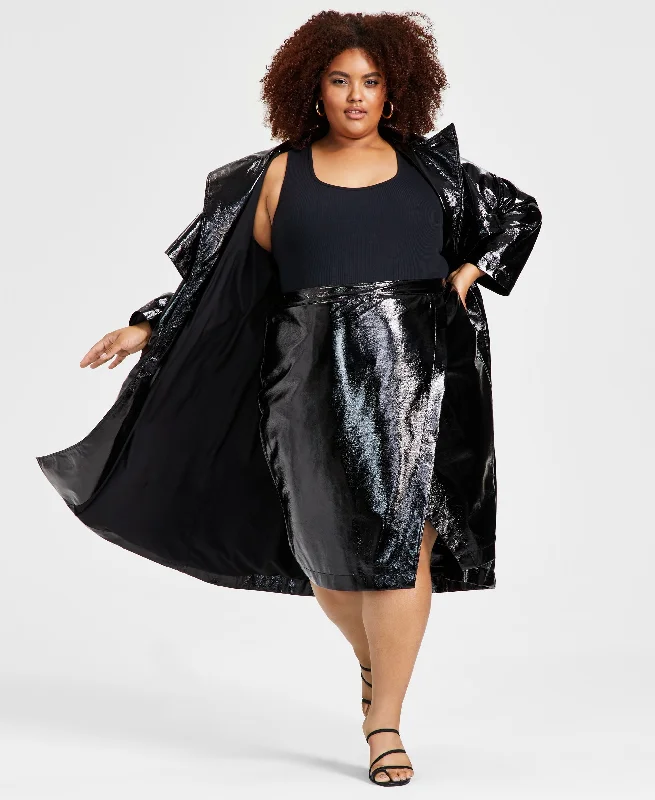 Trendy Plus Size Faux-Leather Skirt spandex blend skirt