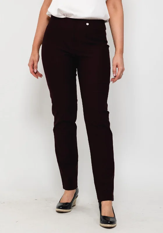 Robell Bella Full Length Slim Fit Trousers, Aubergine Trousers stylish modern