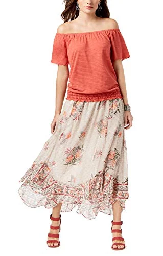 Floral-Print Flutter-Hem Skirt silk skirt lustrous