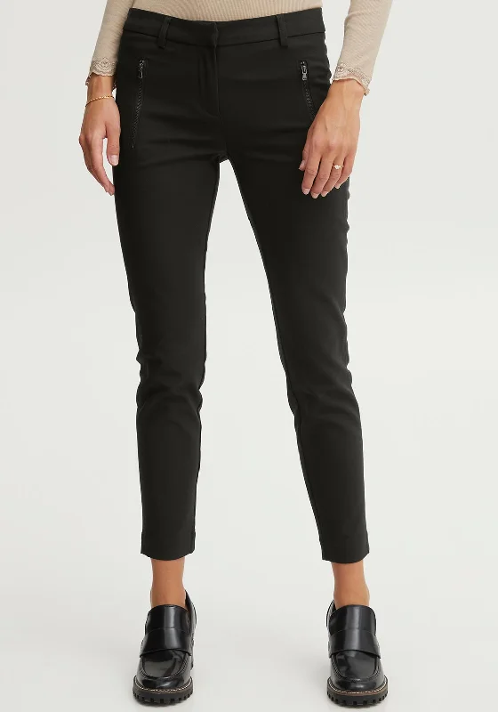 Fransa Slim Leg Cropped Trousers, Black Trousers Cargo pockets