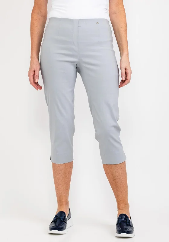 Robell Marie 07 Slim Fit Cropped Trousers, Light Grey Trousers Satin Smooth