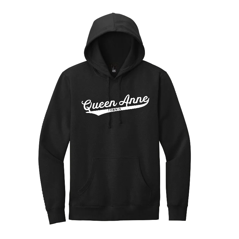 The Queen Anne Script | Black Hoodie Hoodie with Button Placket Classic Preppy
