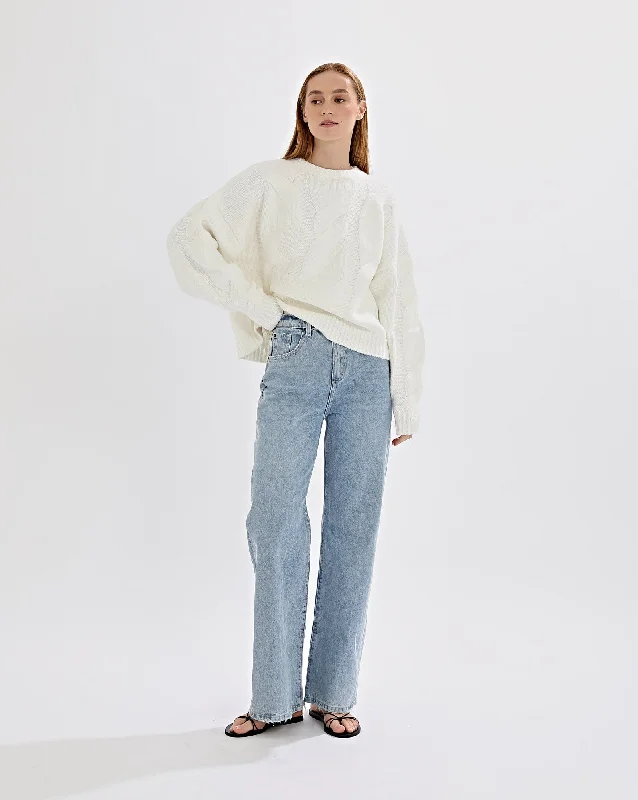 Bimmi Knit Jumper Cream Collared Crew Neck Turtle Neck